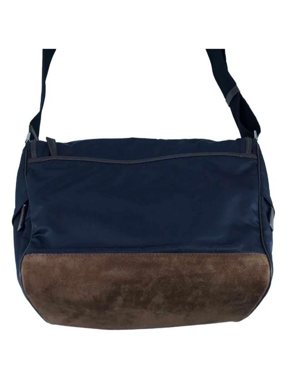 Prada Re-Nylon Suede Shoulder Bag Navy Brown
